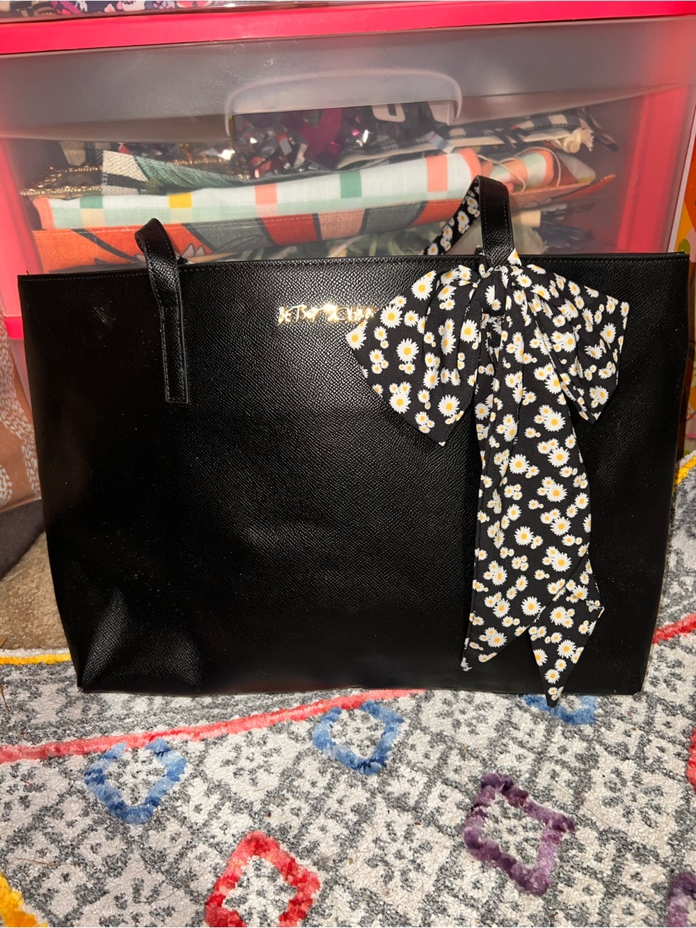 Betsey Johnson Tote Bag with Daisy Scarf Accent - Elegant Everyday Carry